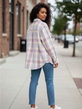J. Crew Lavender and Cream Plaid Oversized Button-Down Shirt